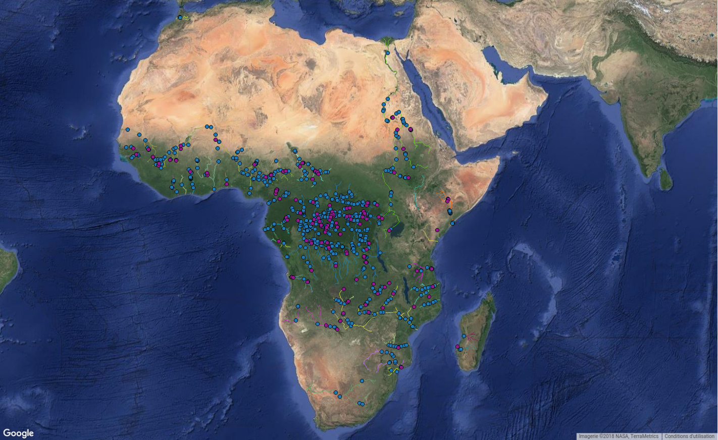 Carte des nouvelles stations virtuelles en Afrique