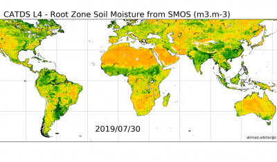 Carte globale de l’humidité en zone racinaire issue du produit CATDS L4 RZSM du 30/07/2019