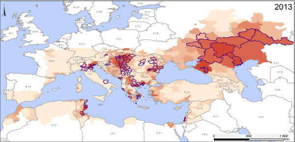 Cartographie des zones à risque d'occurende de fièvre du Nil Occidental