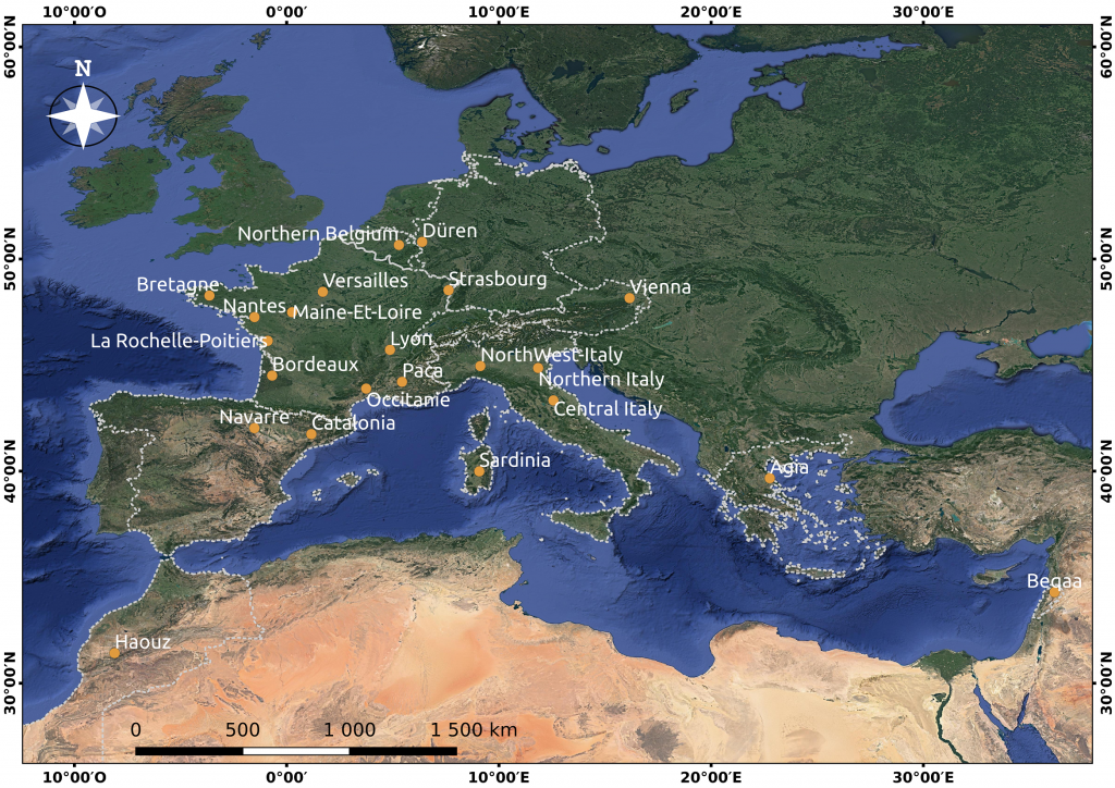  Location of the 22 sites documented by Theia VHSR Soil Moisture maps (March 2021). 