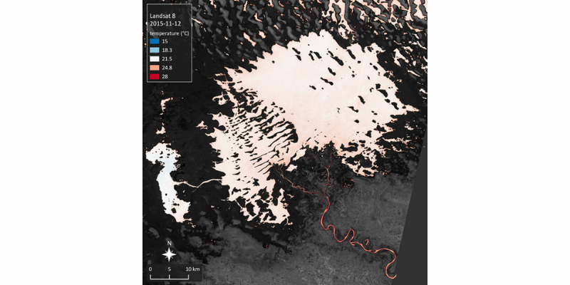 Carte de la température de surface (°C) du Lac Tchad