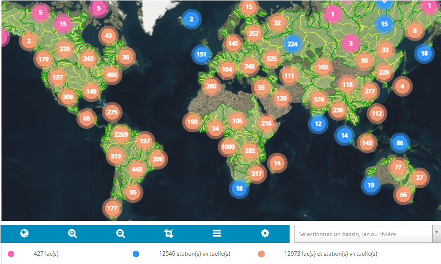 Lakes and rivers monitored by Hydroweb in April 2022.