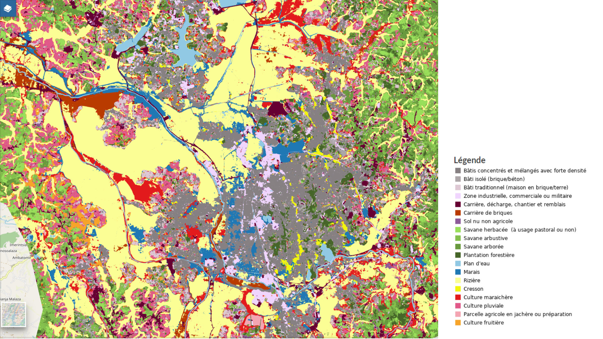 Cartographie de l'occupation des sols d'Antanarivo, Madagascar, 2022, en utilisant la chaine Moringa. Cirad | Tetis