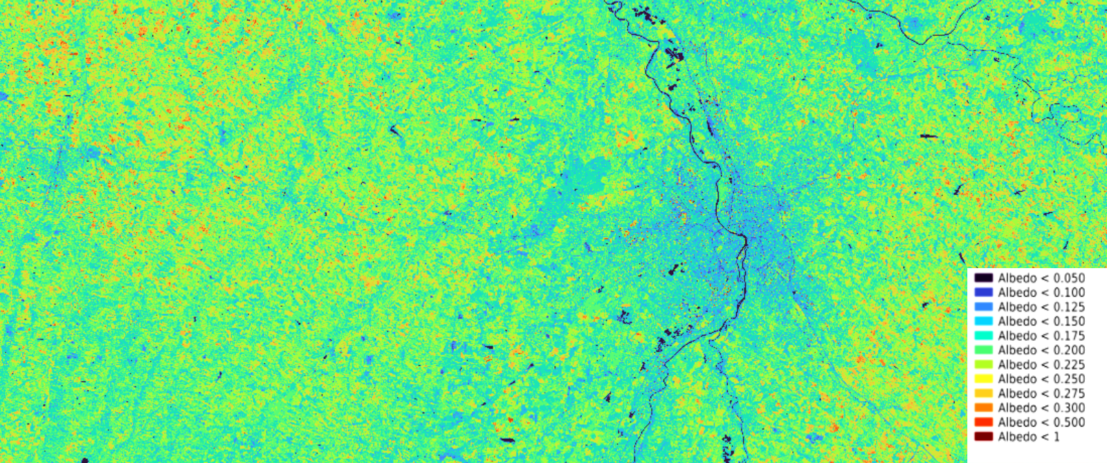 Albédo Sentinel-2 THEIA incluant la ville de Toulouse. Juin 2022