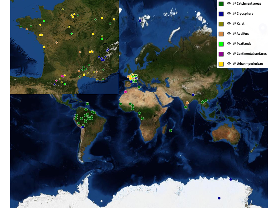  Location of in situ observation sites coordinated by OZCAR-RI.