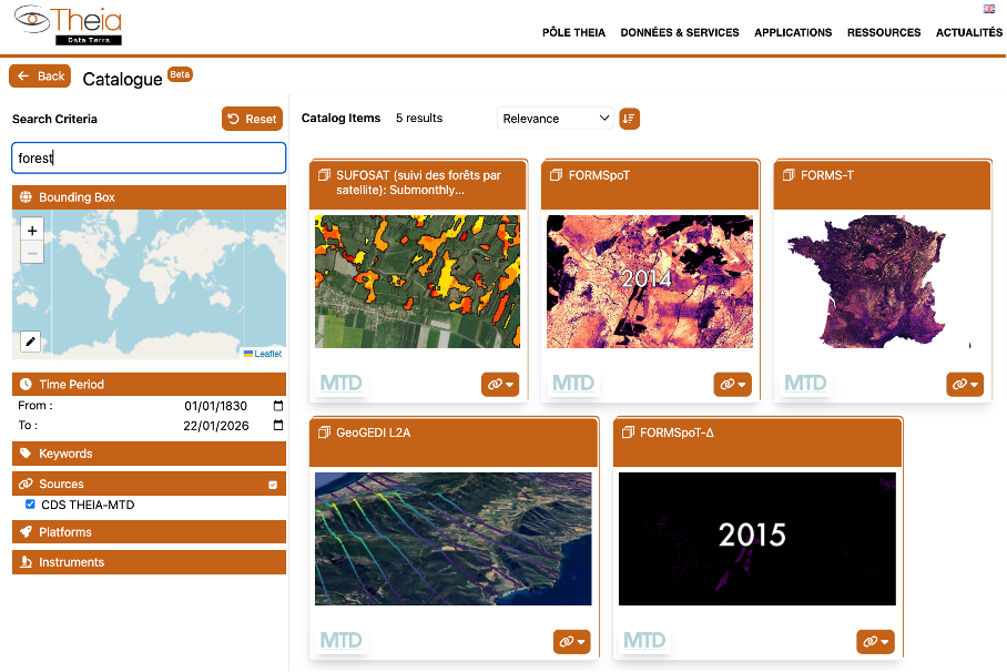 Les nouvelles collections de données et produits forêt, portées par le CDS THEIA-MTD
